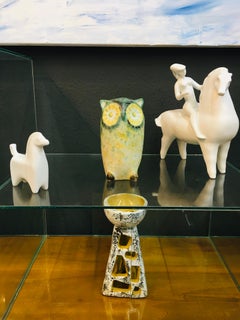 Mid-Century Green Ceramic Owl Sculpture Bird Figure 1960s