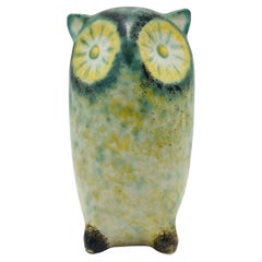 Mid-Century Green Ceramic Owl Sculpture Bird Figure 1960s