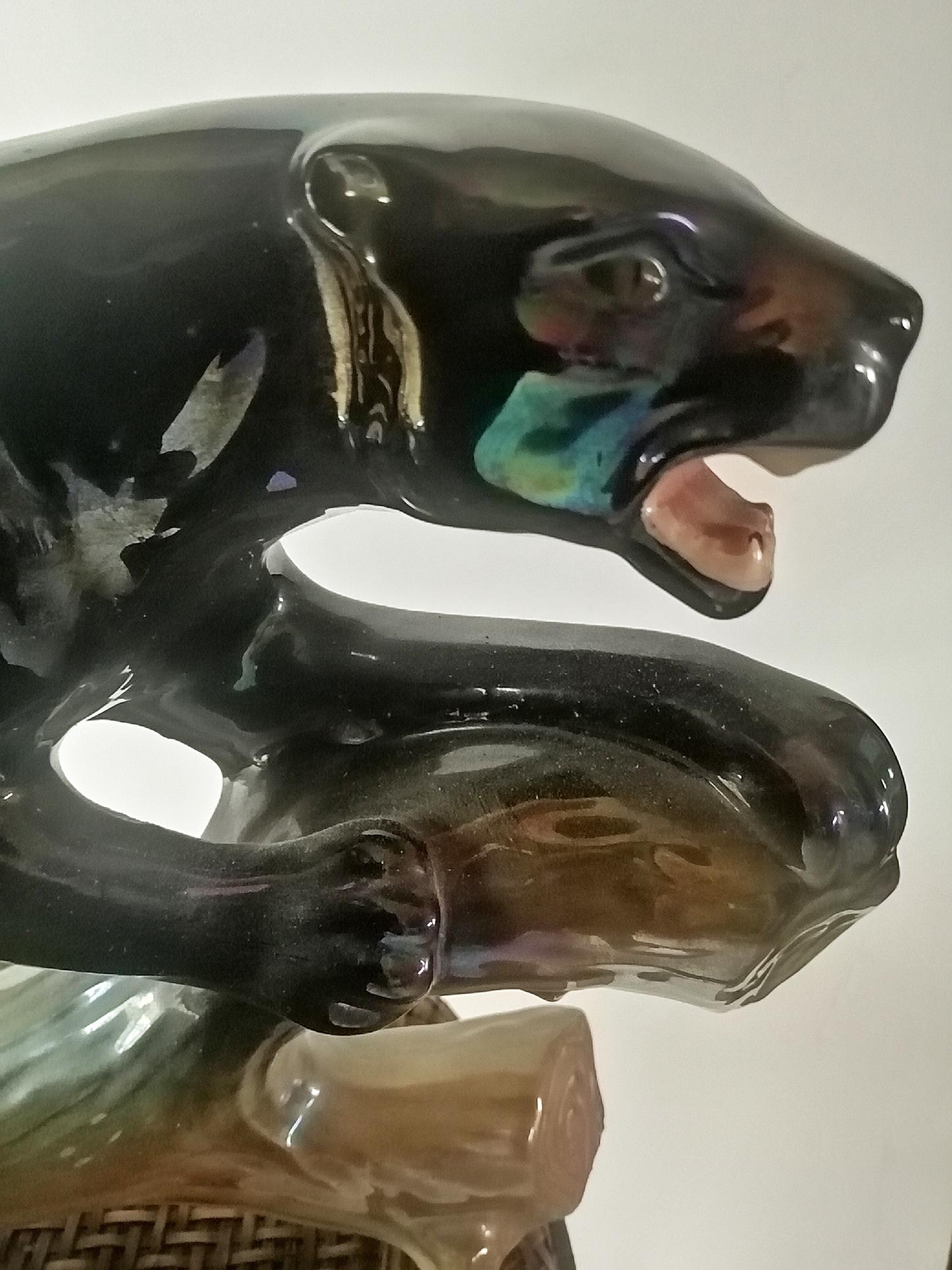Panthère en céramique du milieu du siècle, couleur grise Bon état - En vente à Mombuey, Zamora