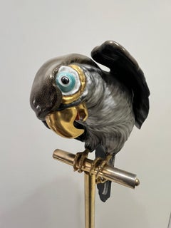 Mid-Century Ceramic Parrot And Brass Perch, Made in Italy, 1960s