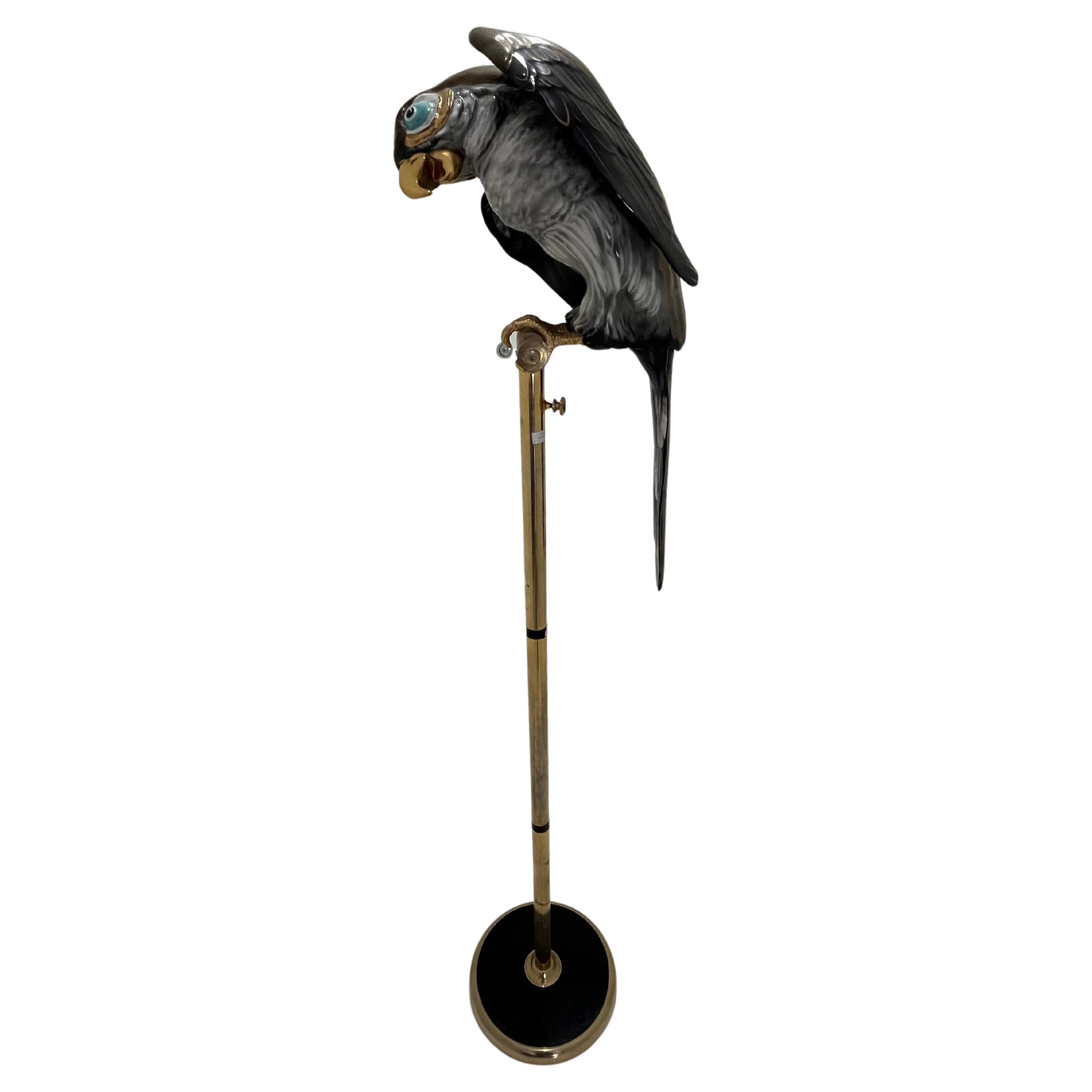 Mid-Century Ceramic Parrot And Brass Perch, Made in Italy, 1960s