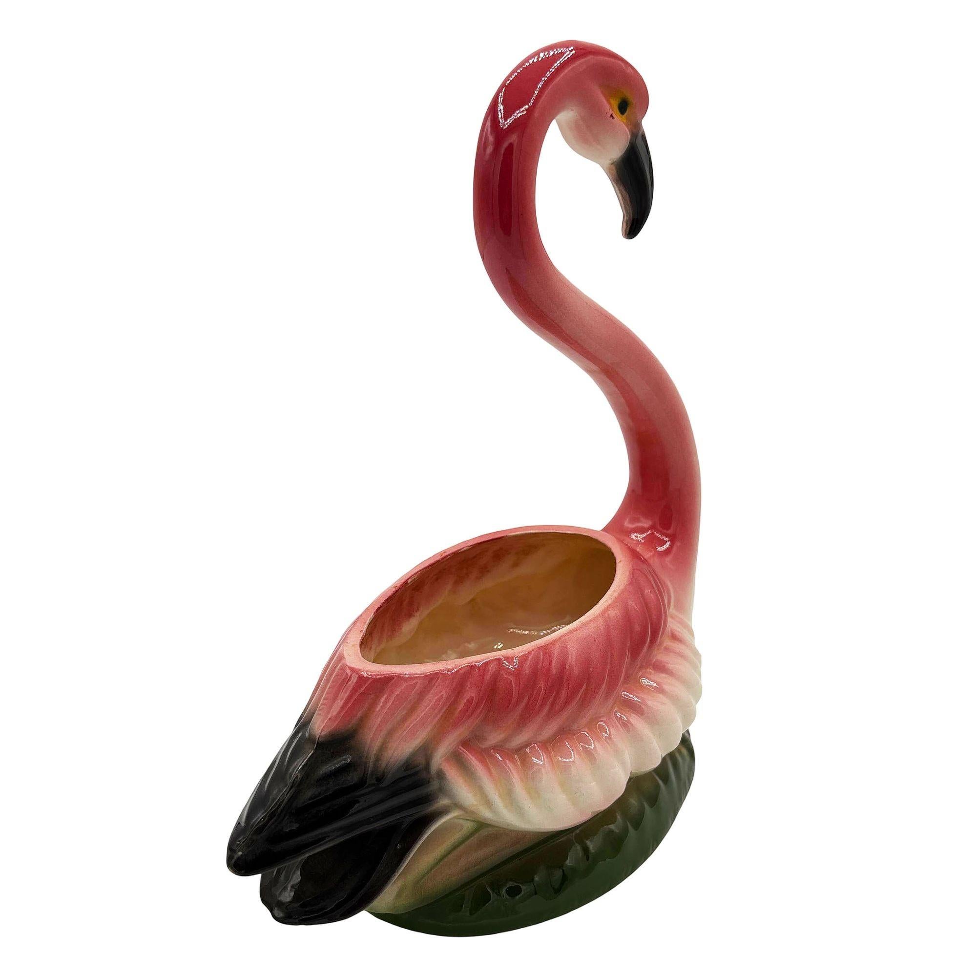 Mid-20th Century Mid-century Ceramic Pink Flamingo Flower Table Planter, California For Sale