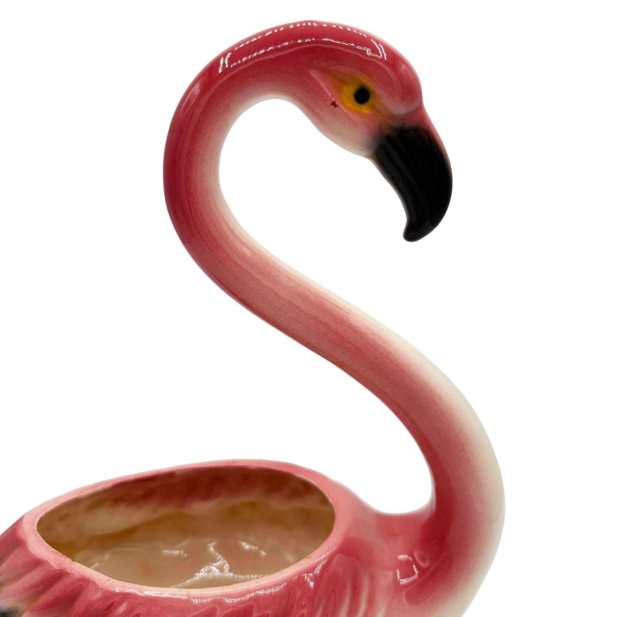 Mid-century Ceramic Pink Flamingo Flower Table Planter, California For Sale 1