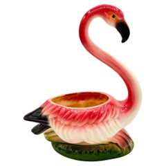 Mid-century Ceramic Pink Flamingo Flower Table Planter, California