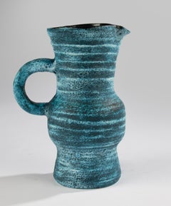 Mid-Century Ceramic Pitcher – Accolay – Turquoise Volcanic Glaze – Signed