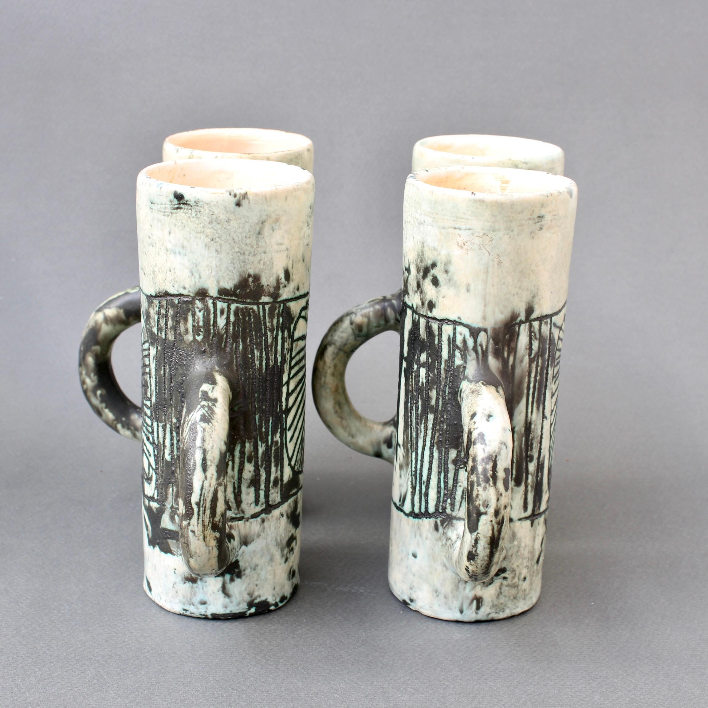 Mid-Century Ceramic Pitcher and Set of Drinking Cups by Jacques Blin, circa 1950 For Sale 4