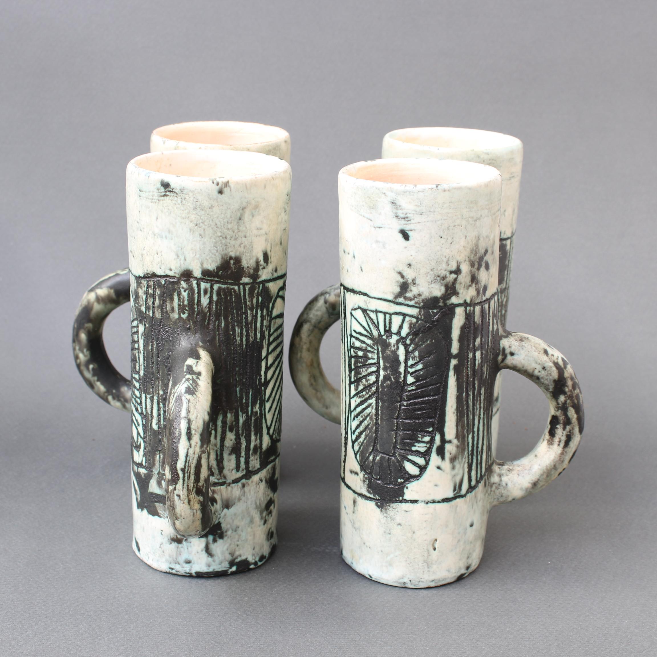 Mid-Century Ceramic Pitcher and Set of Drinking Cups by Jacques Blin, circa 1950 For Sale 5