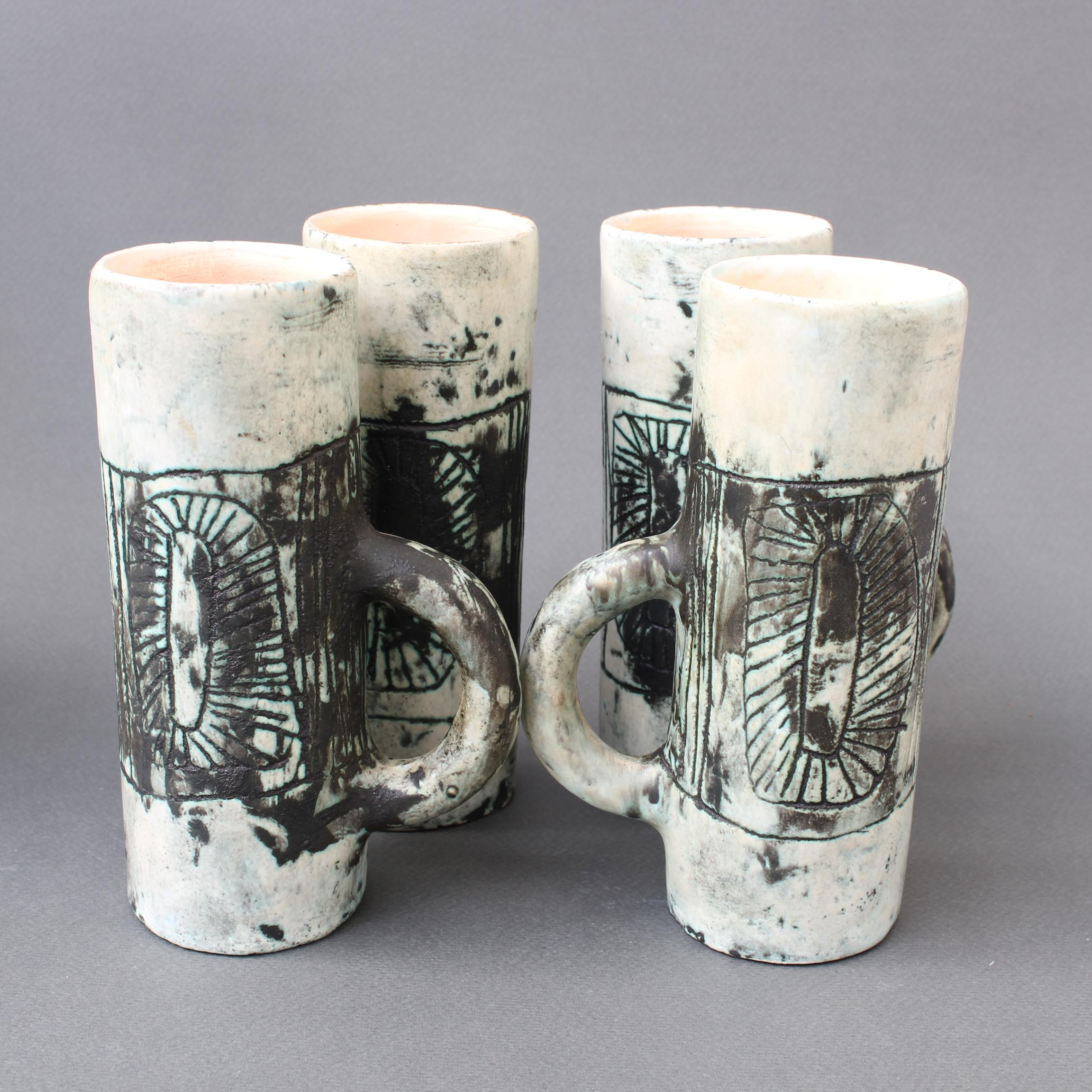 Mid-Century Ceramic Pitcher and Set of Drinking Cups by Jacques Blin, circa 1950 For Sale 6