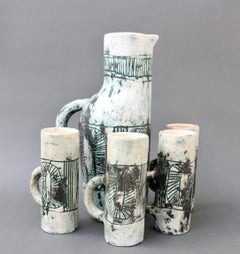 Brocca e set di tazze in ceramica di metà secolo di Jacques Blin, circa 1950