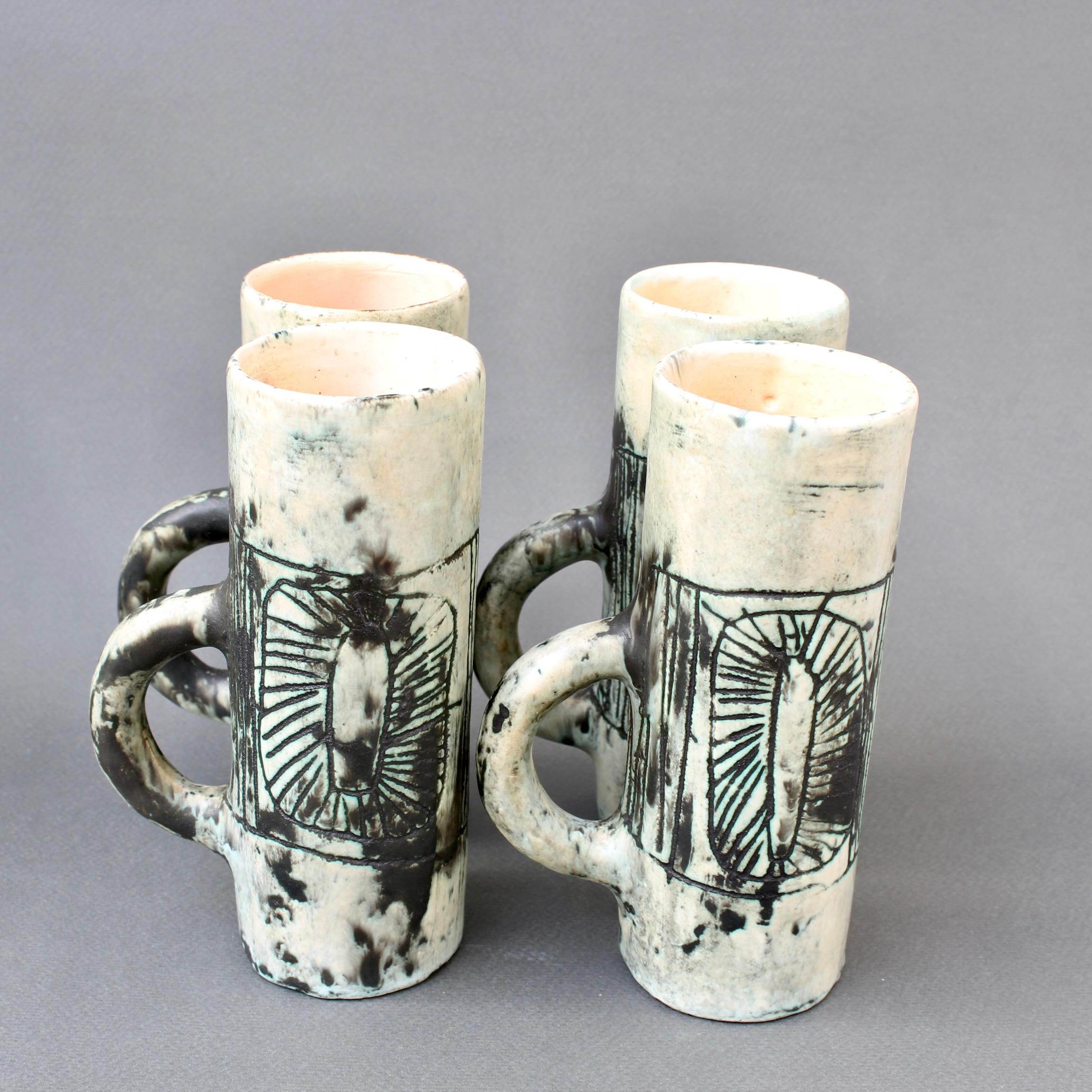 Mid-Century Ceramic Pitcher and Set of Drinking Cups by Jacques Blin, circa 1950 For Sale 3
