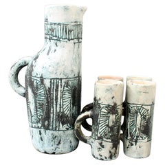 Brocca e set di tazze in ceramica di metà secolo di Jacques Blin, circa 1950