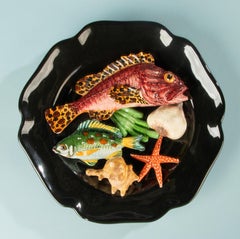 Mid-Century Ceramic Plate - Vallauris - Barbotine - Marine Still Life