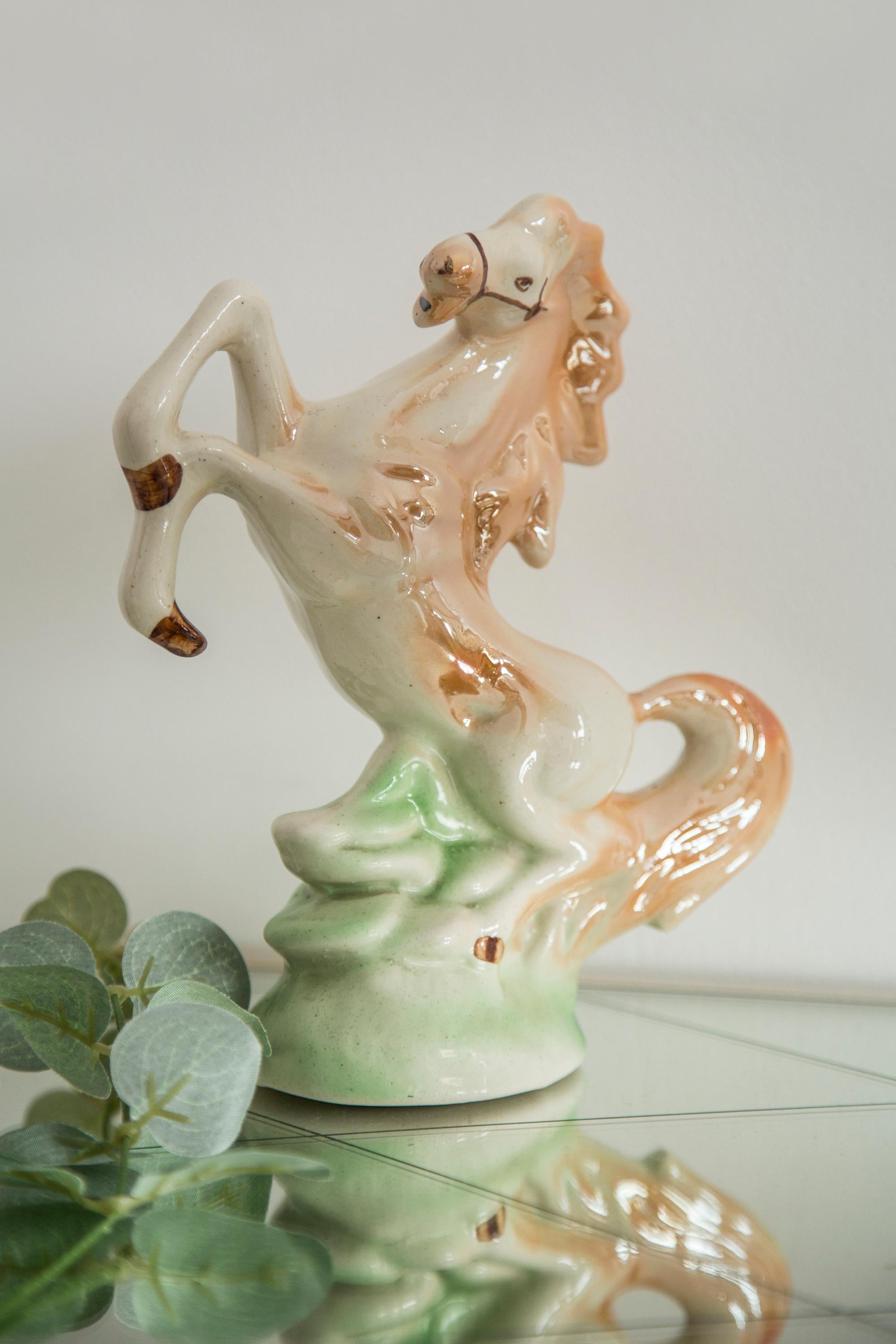 Hand-Painted Midcentury Ceramic Porcelain Decorative Horse Sculpture, Europe, 1960s For Sale