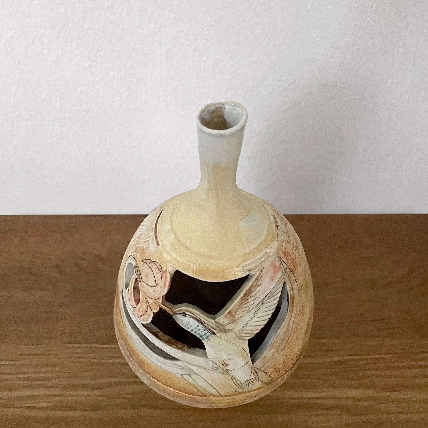 20th Century Mid Century Ceramic Pottery Hummingbird Vase  For Sale