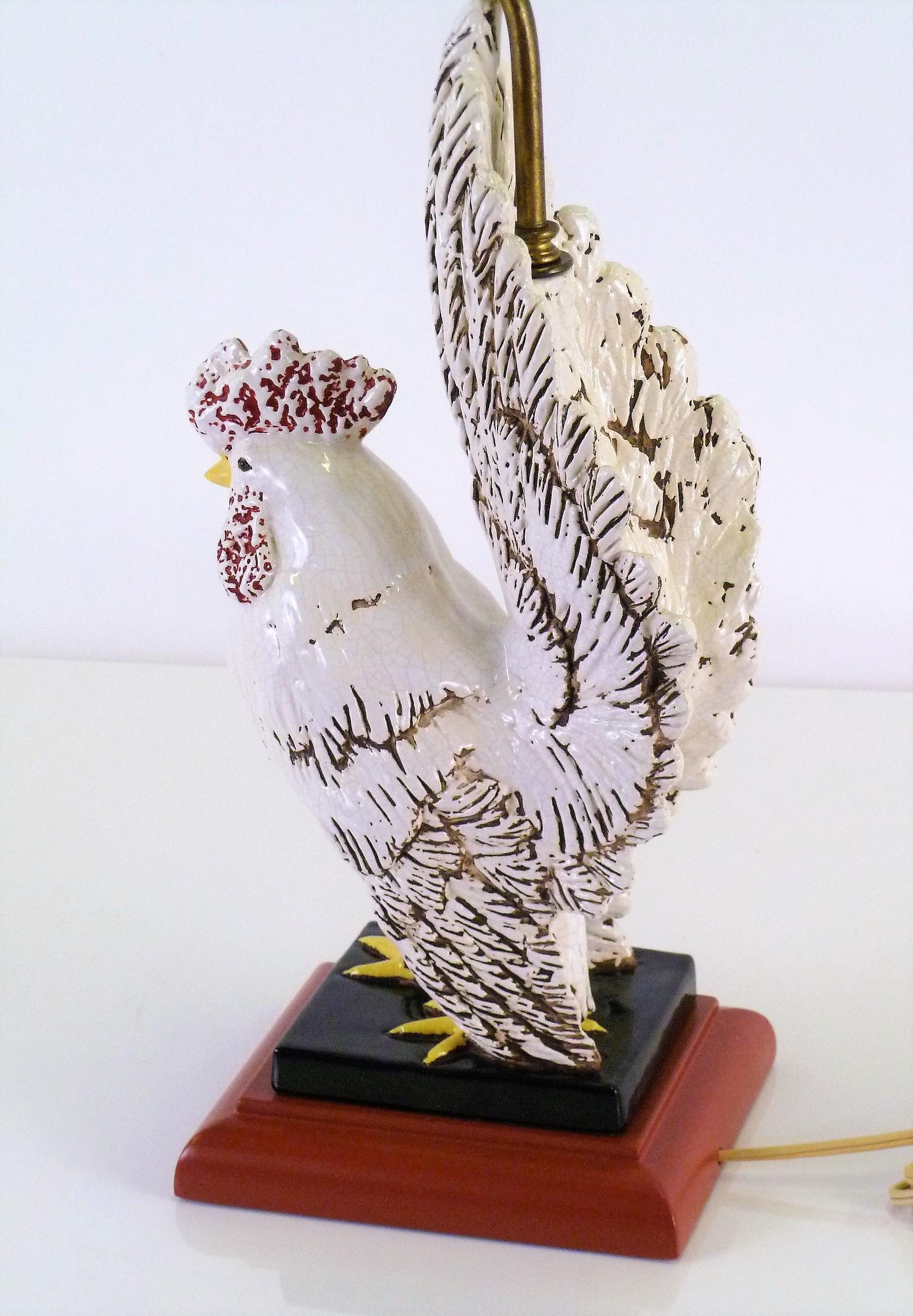Midcentury Ceramic Rooster Table Lamp USA, 1940s In Good Condition In Miami, FL