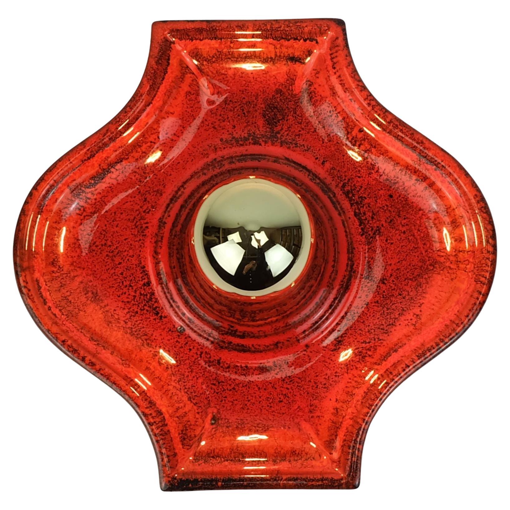 Mid century ceramic SCONCE wall lamp 1960s 1970s red orange black