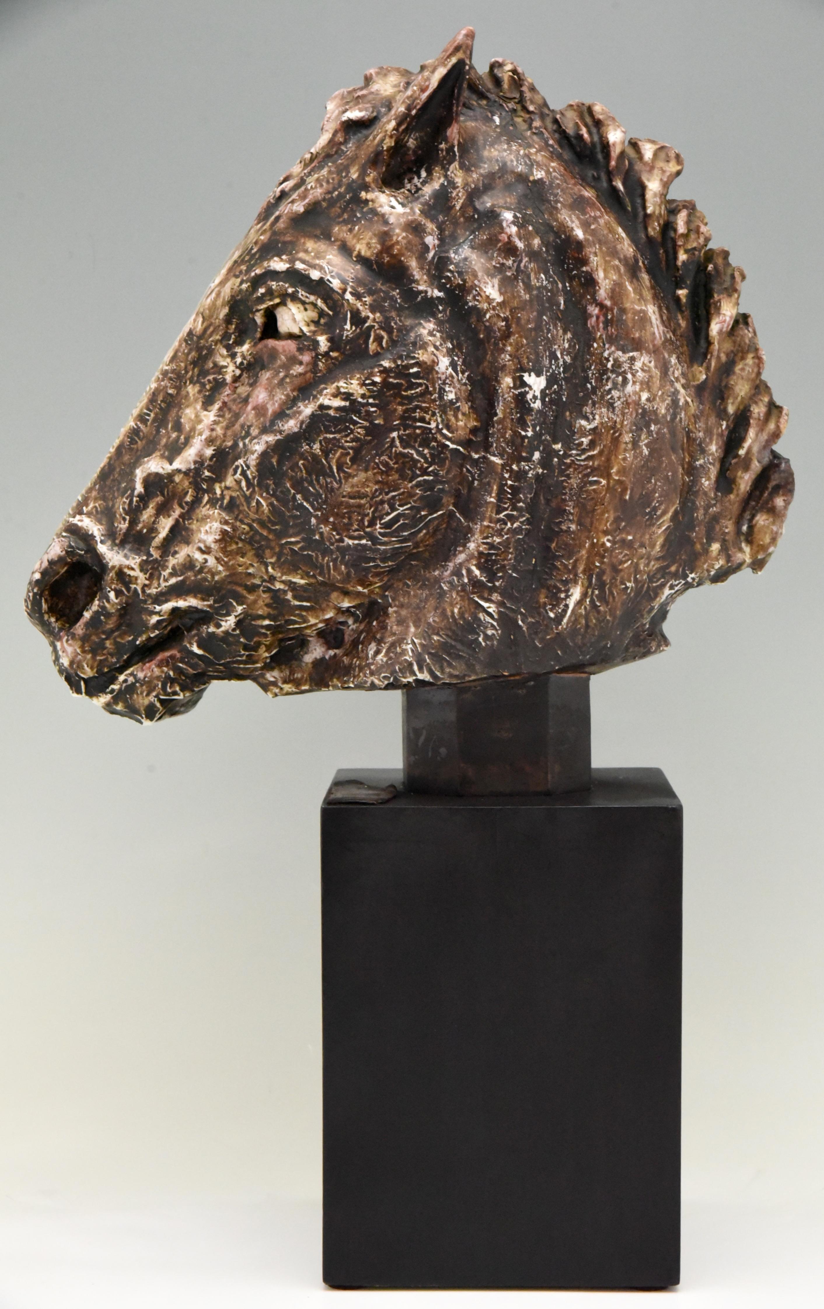 Keramik-Skulptur einer Pferdebüste aus der Mitte des Jahrhunderts, signiert Schor, 1970 im Angebot 2
