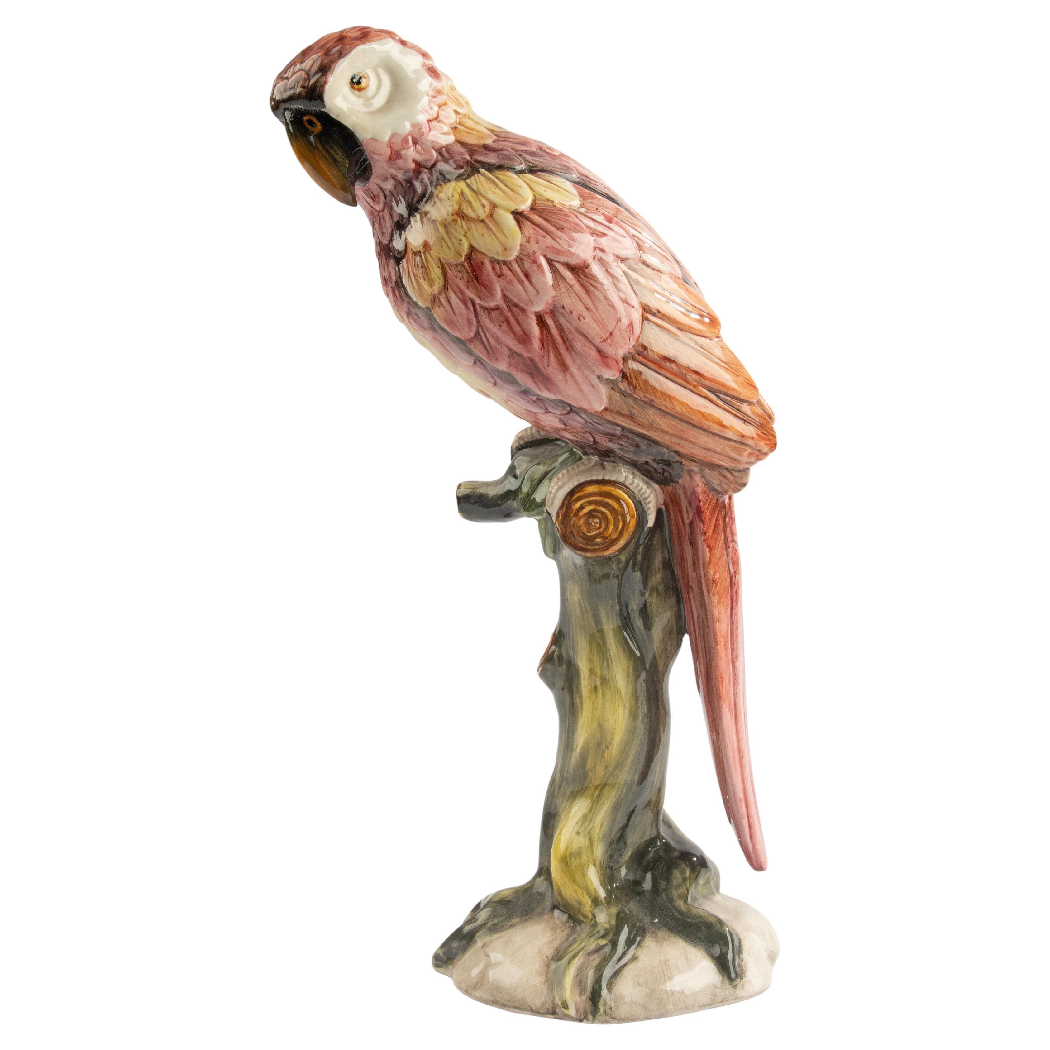Scultura in ceramica di metà secolo raffigurante un pappagallo - Ronzan Made in Italy