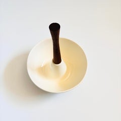 Mid Century Ceramic Serving Dish with Teak Handle