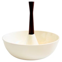 Mid Century Ceramic Serving Dish with Teak Handle