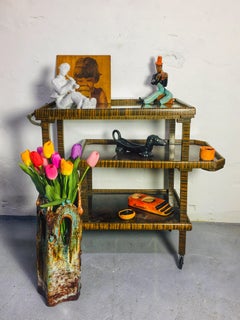 Mid-Century Minimalist Orange-Black Glazed Ceramic Smoking Set