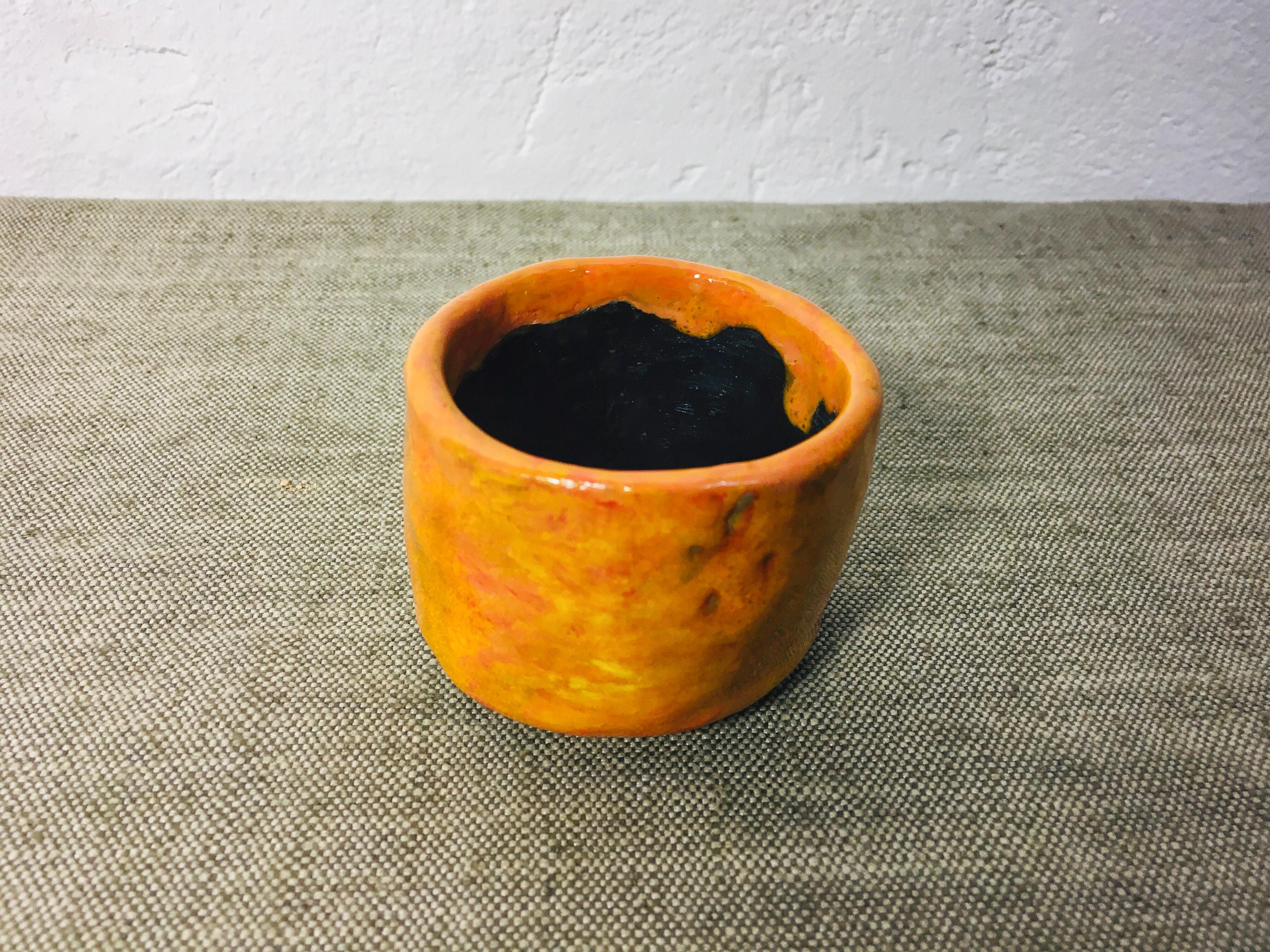 Mid-Century Minimalist Orange-Black Glazed Ceramic Smoking Set For Sale 1