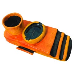 Mid-Century Minimalist Orange-Black Glazed Ceramic Smoking Set