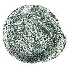 Mid Century Ceramic Snack Cocktail Plates in Speckled Glazed Green - Set of 5
