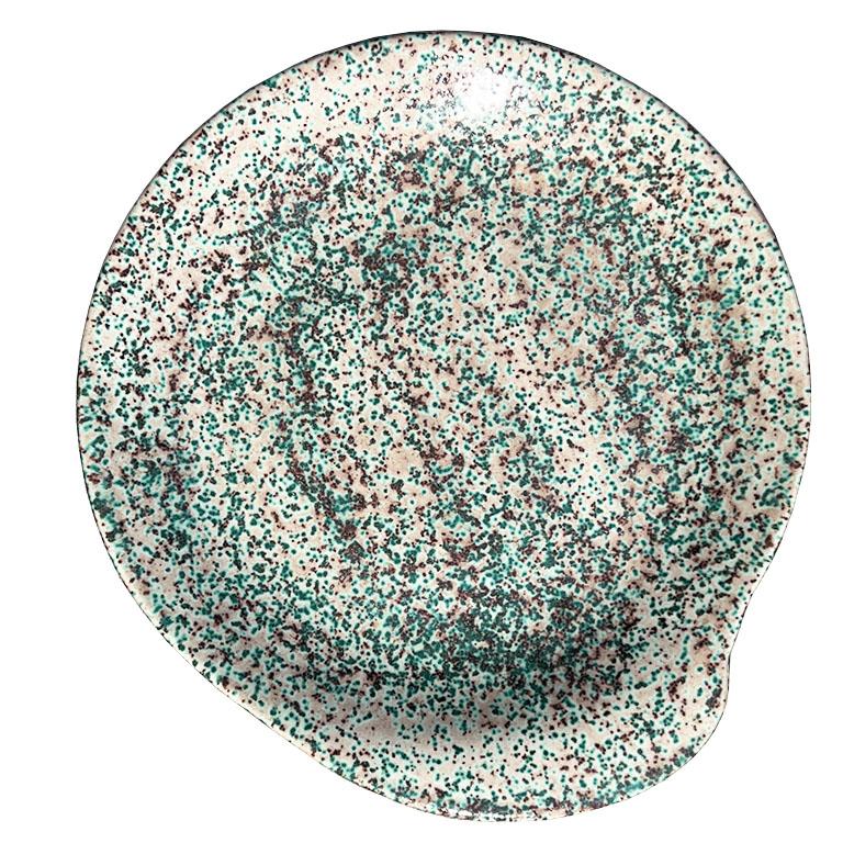 Mid-Century Modern Mid Century Ceramic Snack Cocktail Plates in Speckled Glazed Green - Set of 5 For Sale