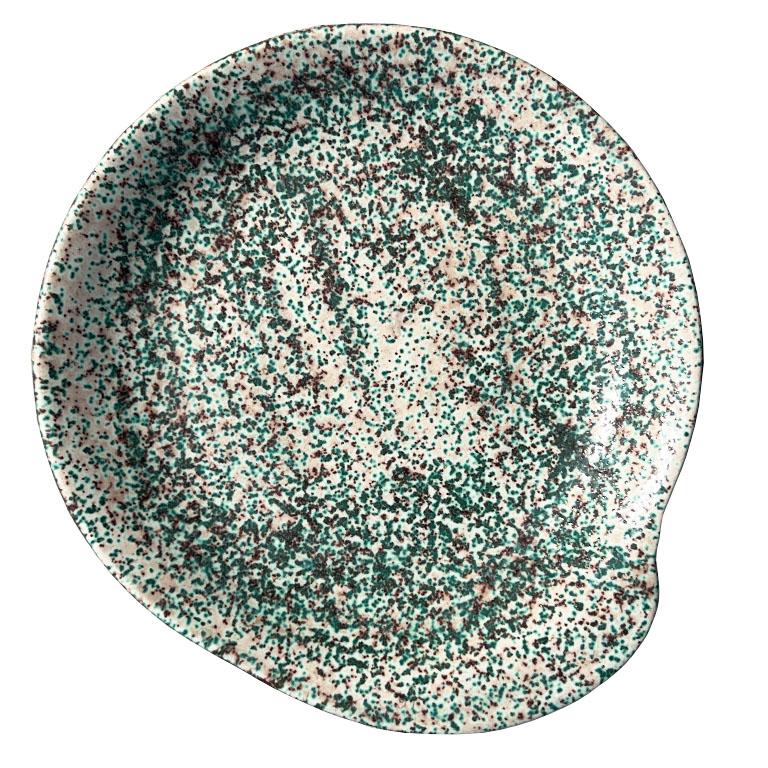 American Mid Century Ceramic Snack Cocktail Plates in Speckled Glazed Green - Set of 5 For Sale