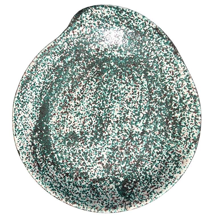 20th Century Mid Century Ceramic Snack Cocktail Plates in Speckled Glazed Green - Set of 5 For Sale