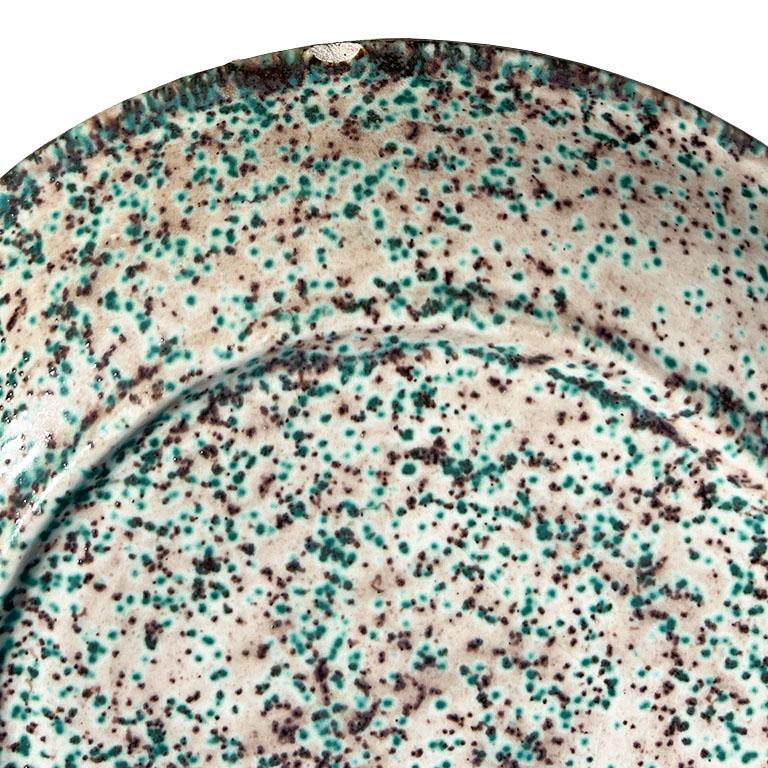 Mid Century Ceramic Snack Cocktail Plates in Speckled Glazed Green - Set of 5 For Sale 2
