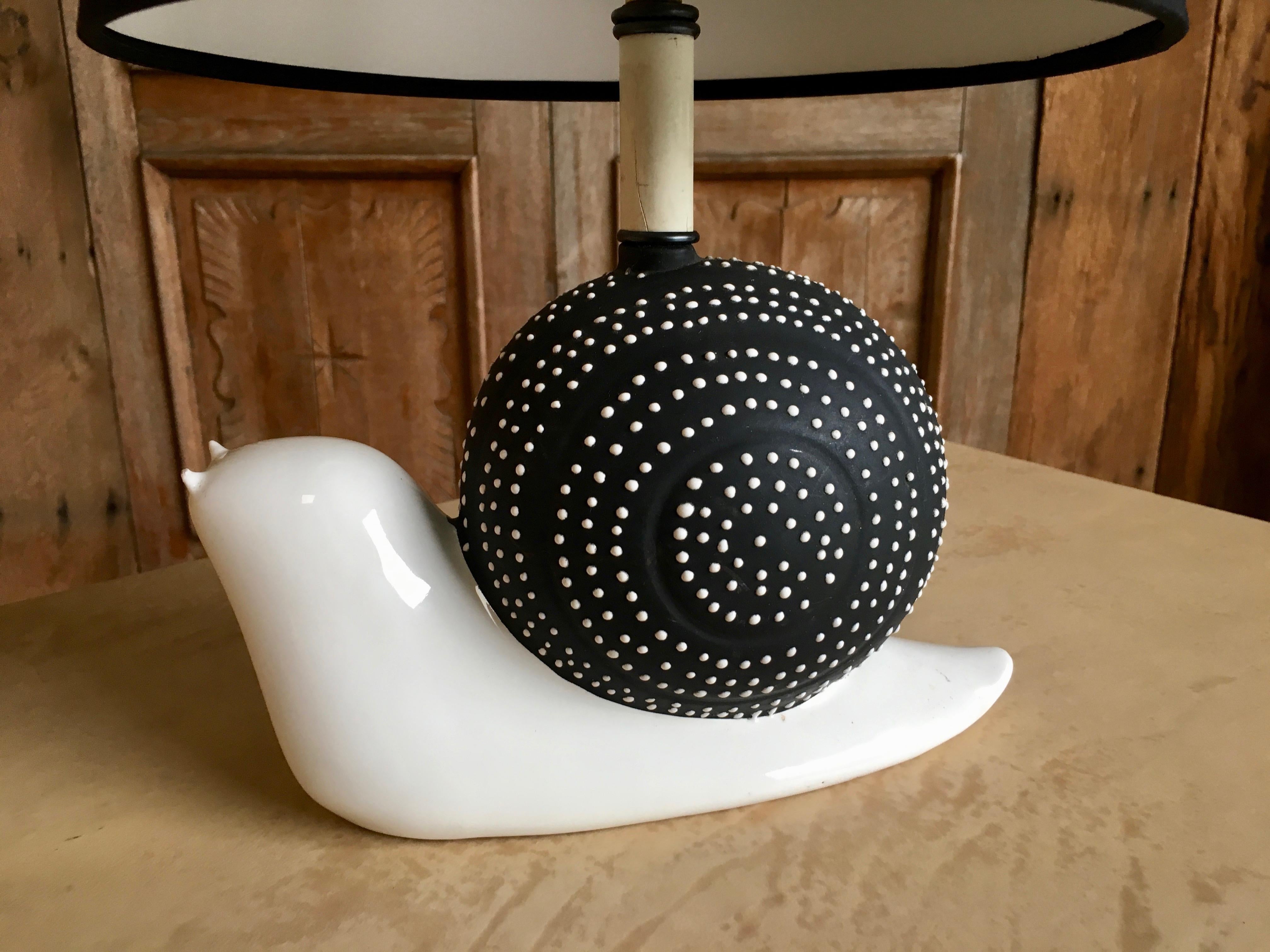 Ceramic snail lamp with new shade.