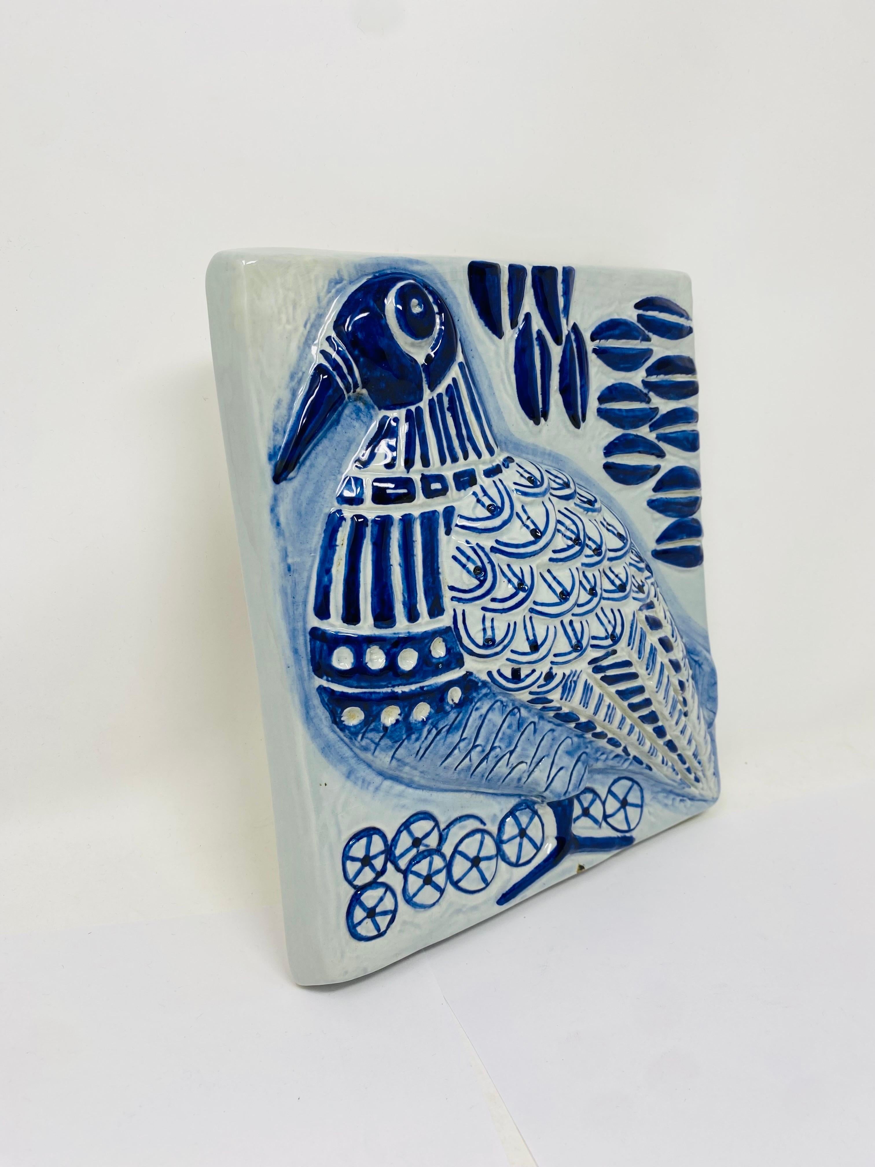 Hand-Crafted Mid Century Ceramic Soholm Bird Relief by Gerd Hiort Petersen For Sale