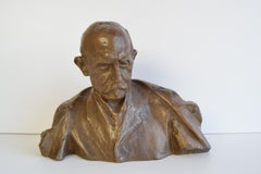 Estatua/Busto de cerámica de mediados de siglo Alois Jirásek, Firmado Karel Pokorný,  hacia 1950