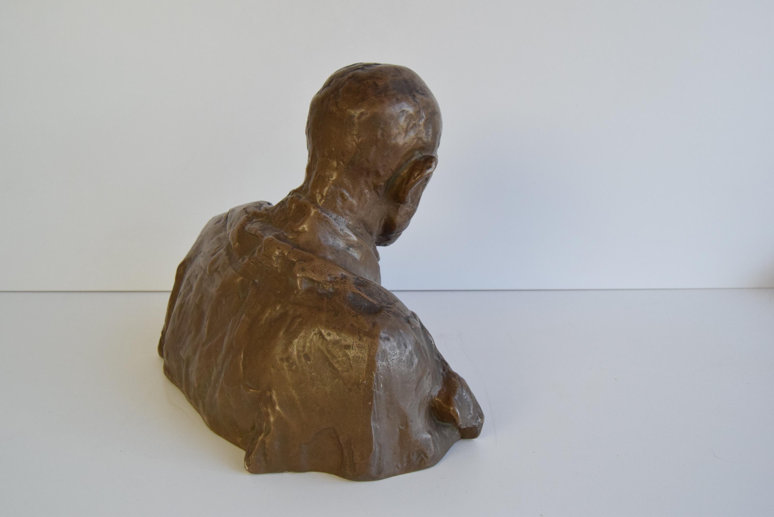 Mid-century Ceramic Statue/Bust Alois Jirásek, Signed Karel Pokorný,  circa 1950 For Sale 2