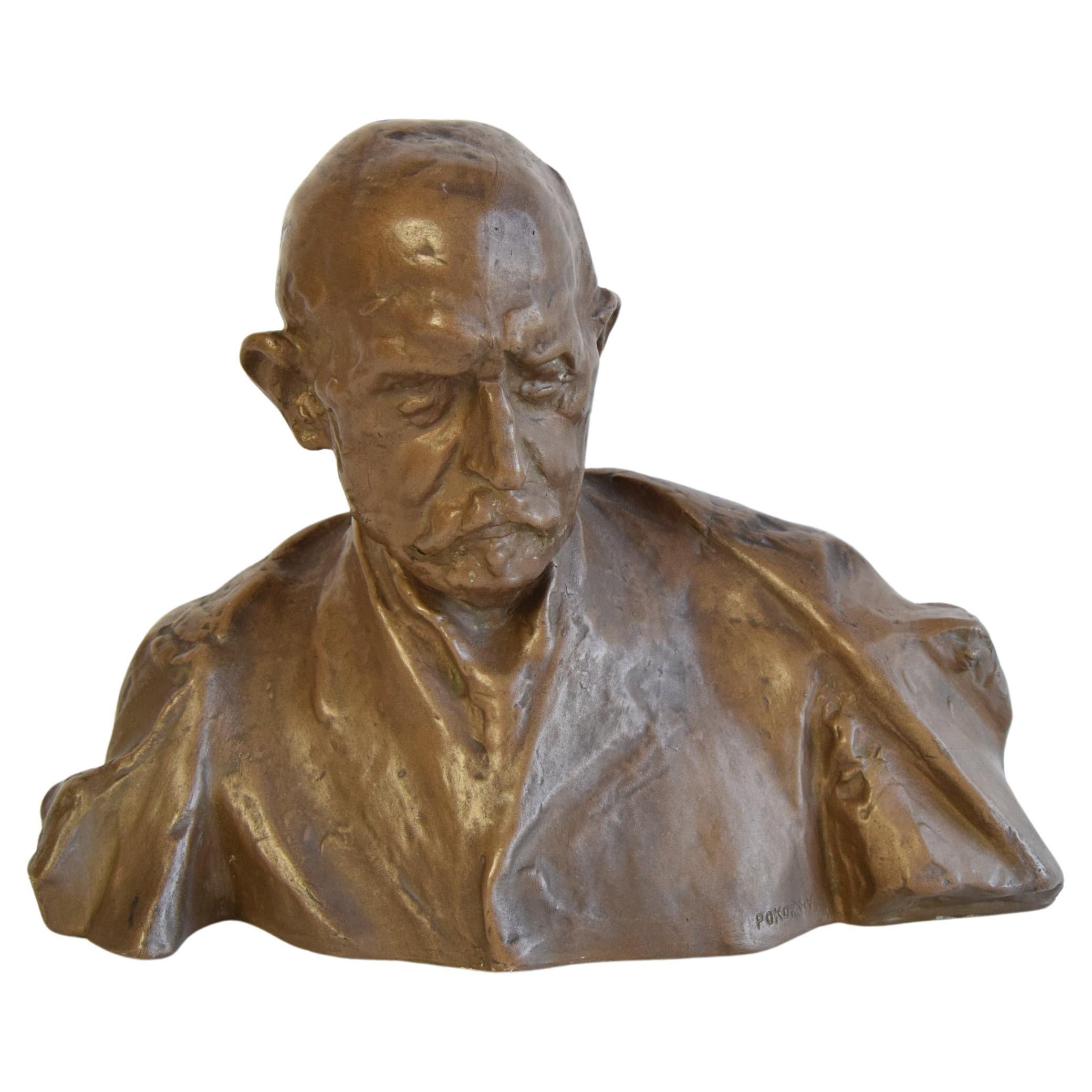 Mid-century Ceramic Statue/Bust Alois Jirásek, Signed Karel Pokorný,  circa 1950 For Sale