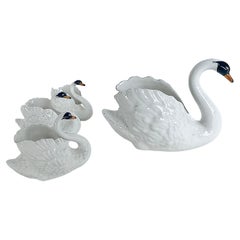 Mid-Century Ceramic Swan Serving Pieces or Planters, Set of 4