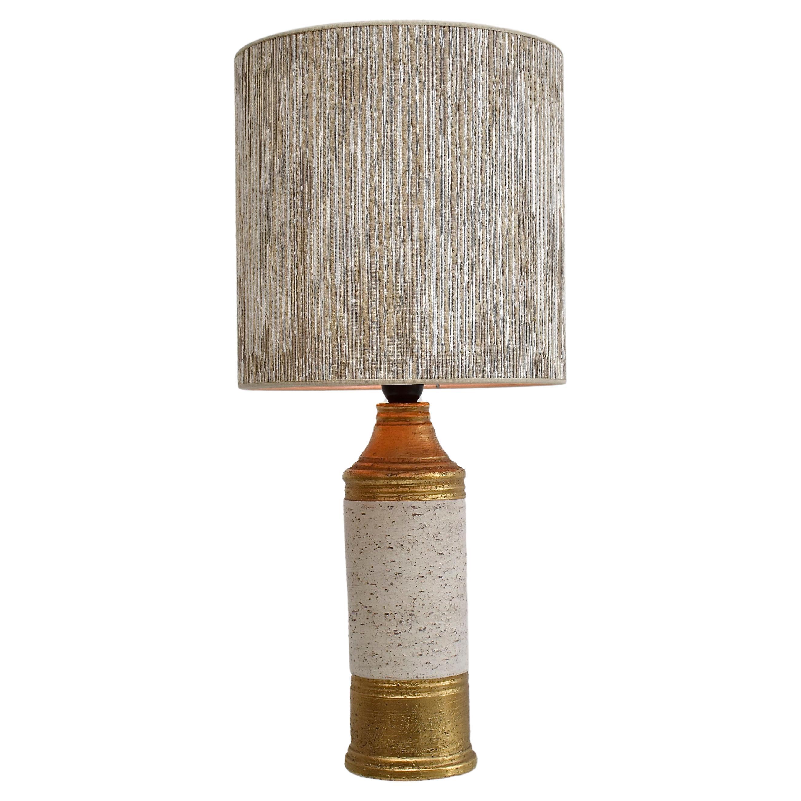 Mid-century white/gold ceramic glazed table lamp by Bitossi for Bergboms