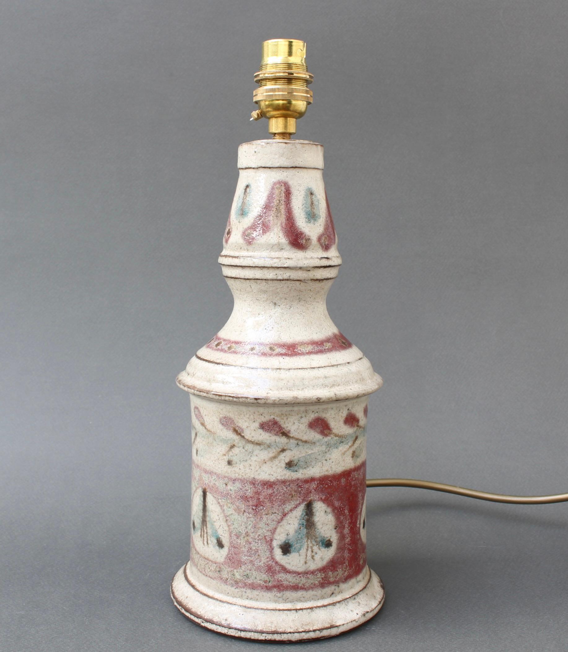 Hand-Painted Mid-Century Ceramic Table Lamp by Gustave Reynaud, Le Mûrier 'circa 1960s'