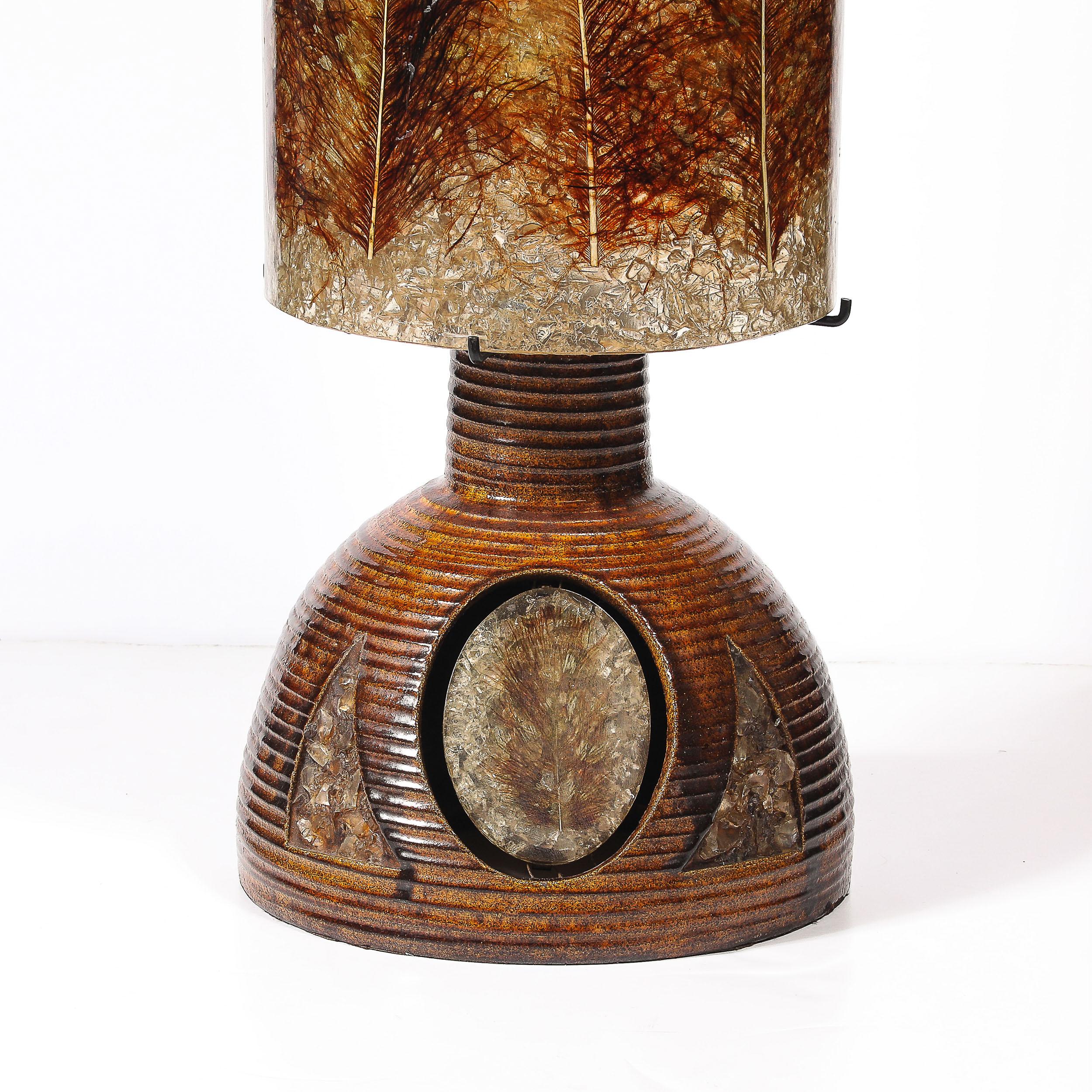 Mid-Century Ceramic Table Lamp W/ Naturalist Resin Shade & Illuminated Cutout For Sale 5