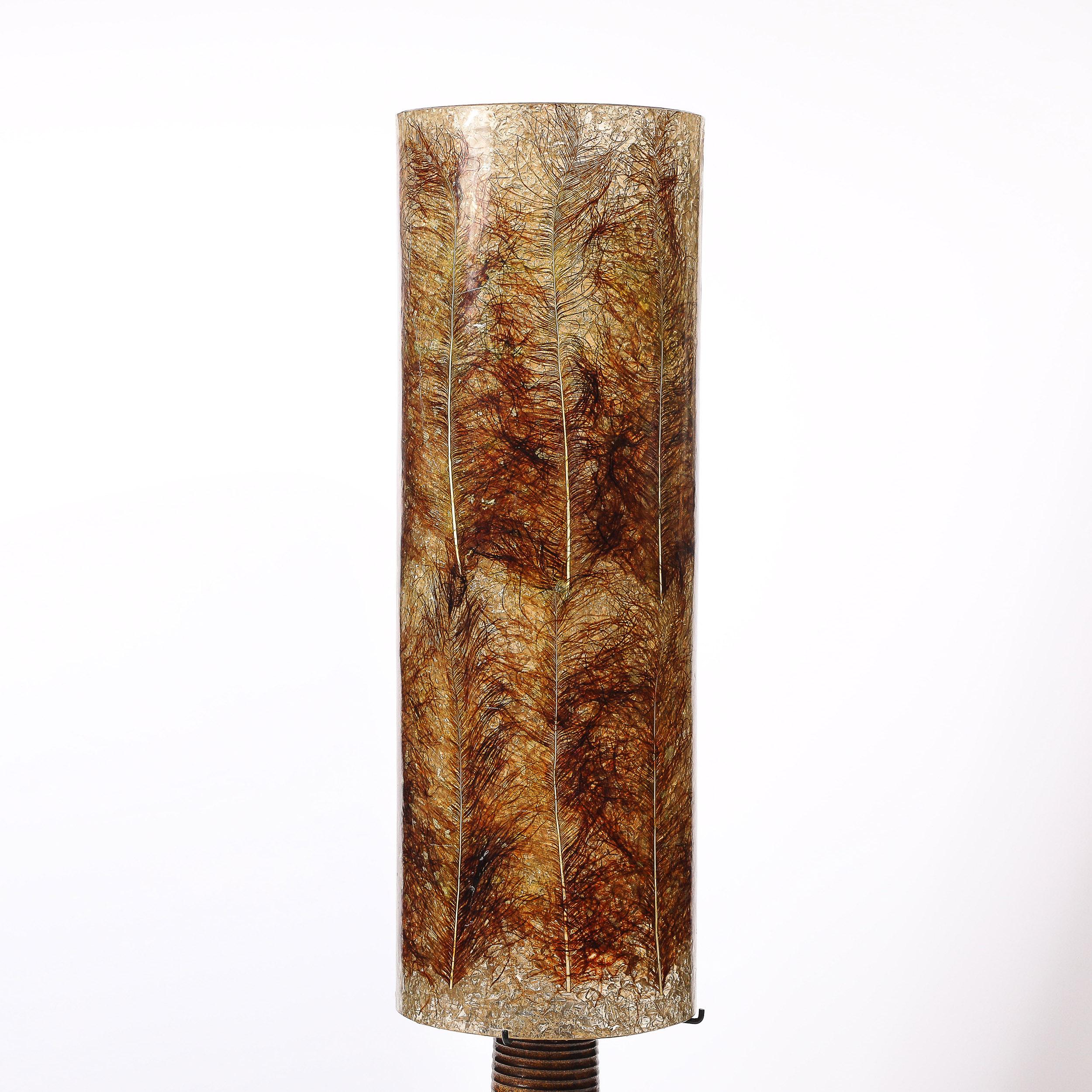 Mid-Century Ceramic Table Lamp W/ Naturalist Resin Shade & Illuminated Cutout For Sale 6