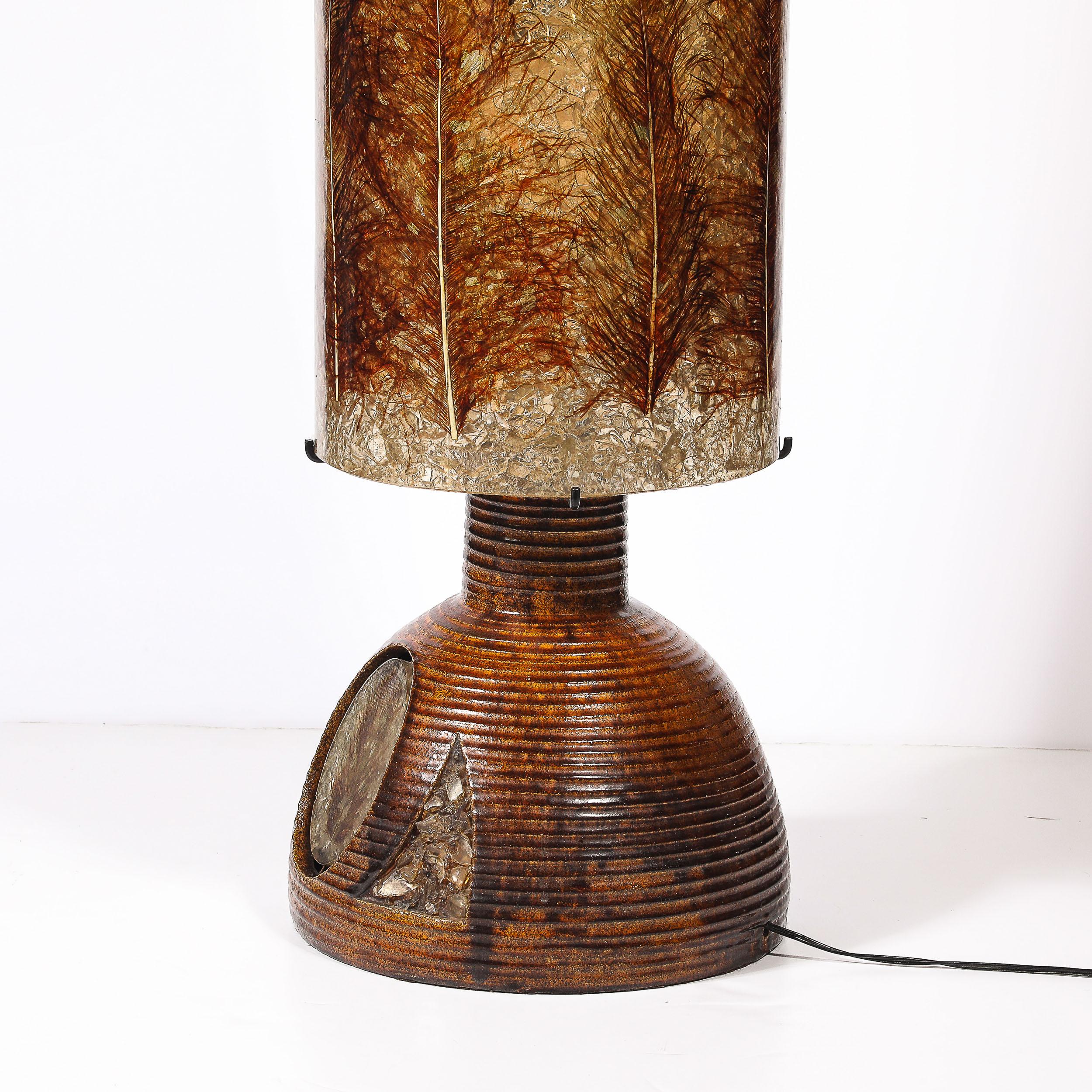 Mid-Century Ceramic Table Lamp W/ Naturalist Resin Shade & Illuminated Cutout For Sale 9