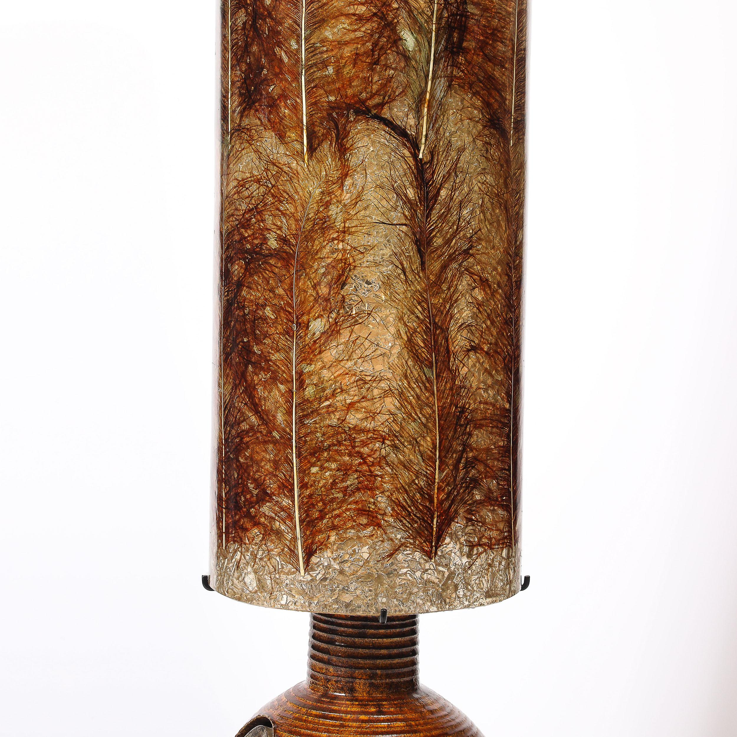 Mid-Century Ceramic Table Lamp W/ Naturalist Resin Shade & Illuminated Cutout For Sale 10