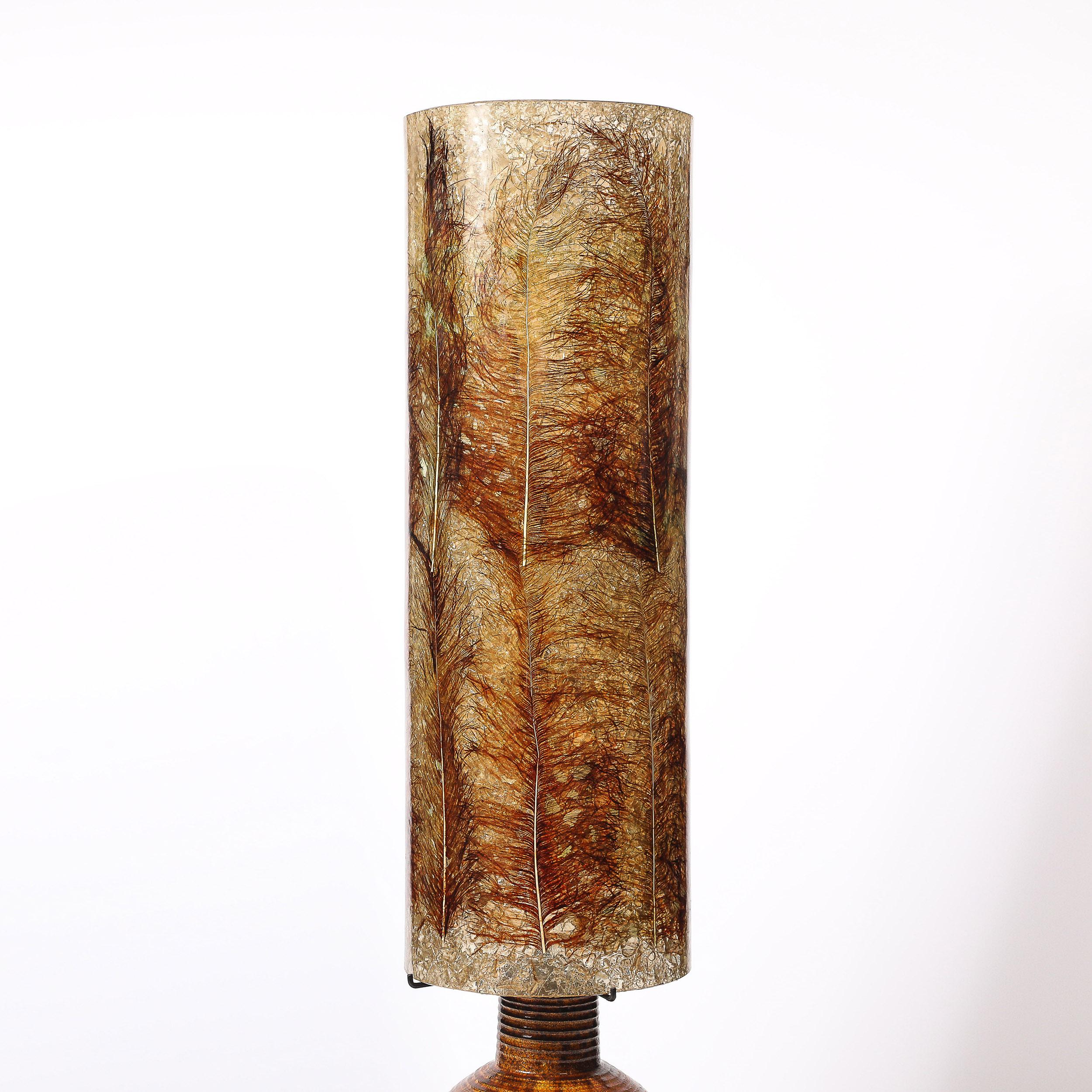 Mid-Century Ceramic Table Lamp W/ Naturalist Resin Shade & Illuminated Cutout For Sale 13