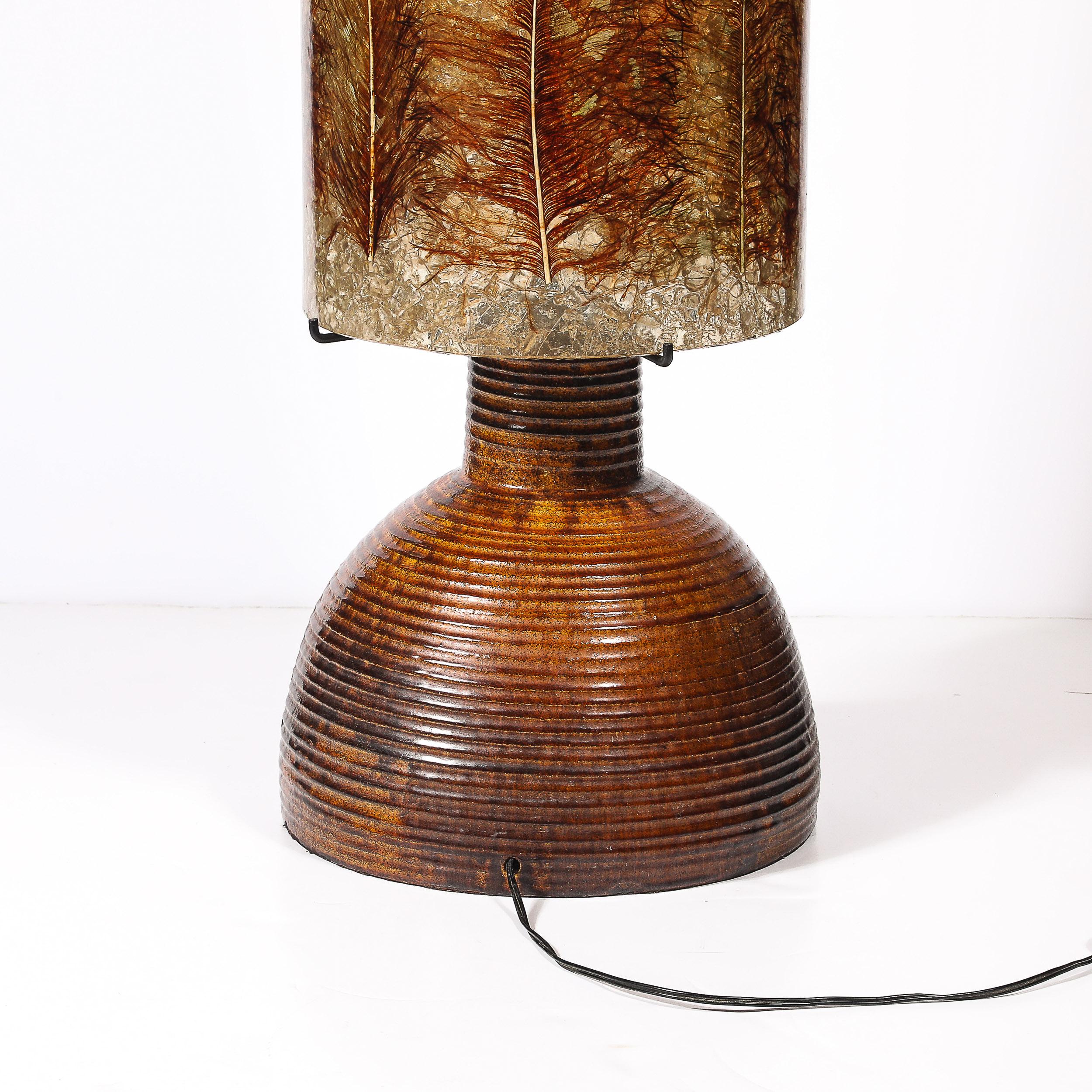 Mid-Century Ceramic Table Lamp W/ Naturalist Resin Shade & Illuminated Cutout For Sale 14
