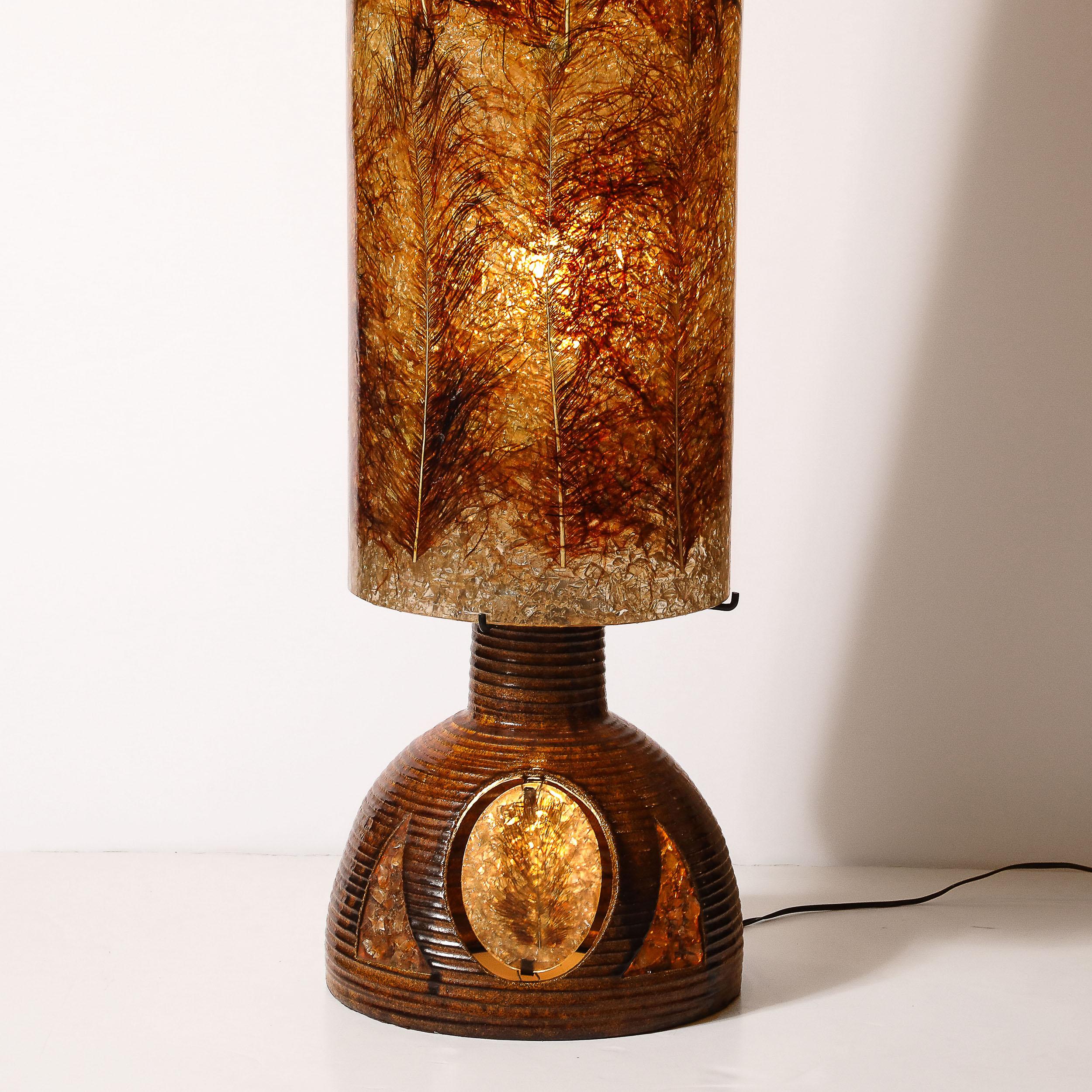 Mid-Century Ceramic Table Lamp W/ Naturalist Resin Shade & Illuminated Cutout For Sale 1