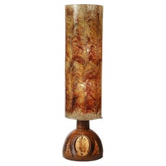 Vintage Mid-Century Ceramic Table Lamp W/ Naturalist Resin Shade & Illuminated Cutout