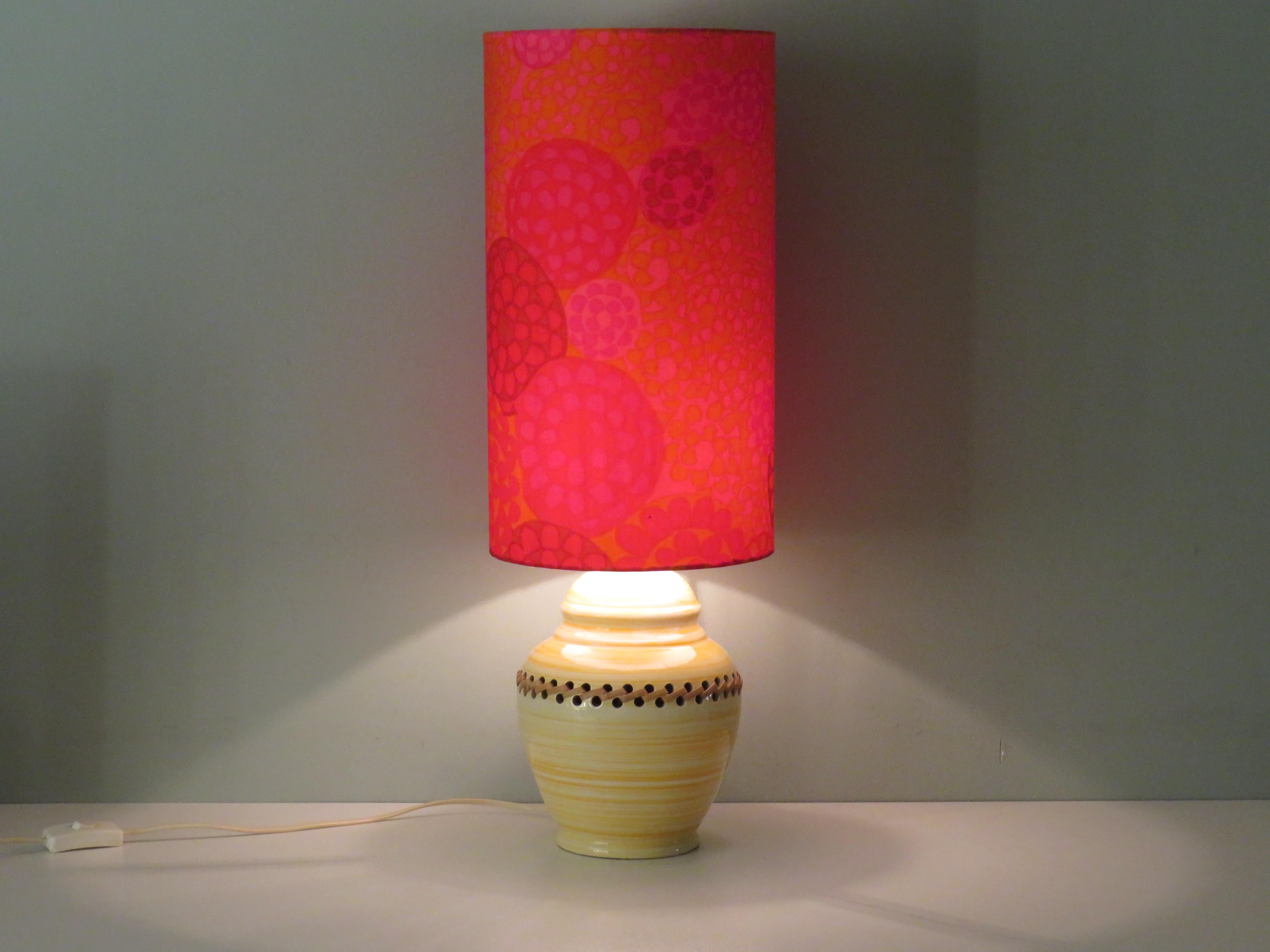 Space Age Mid-Century Ceramic Table Lamp with a New Custom Lampshade For Sale