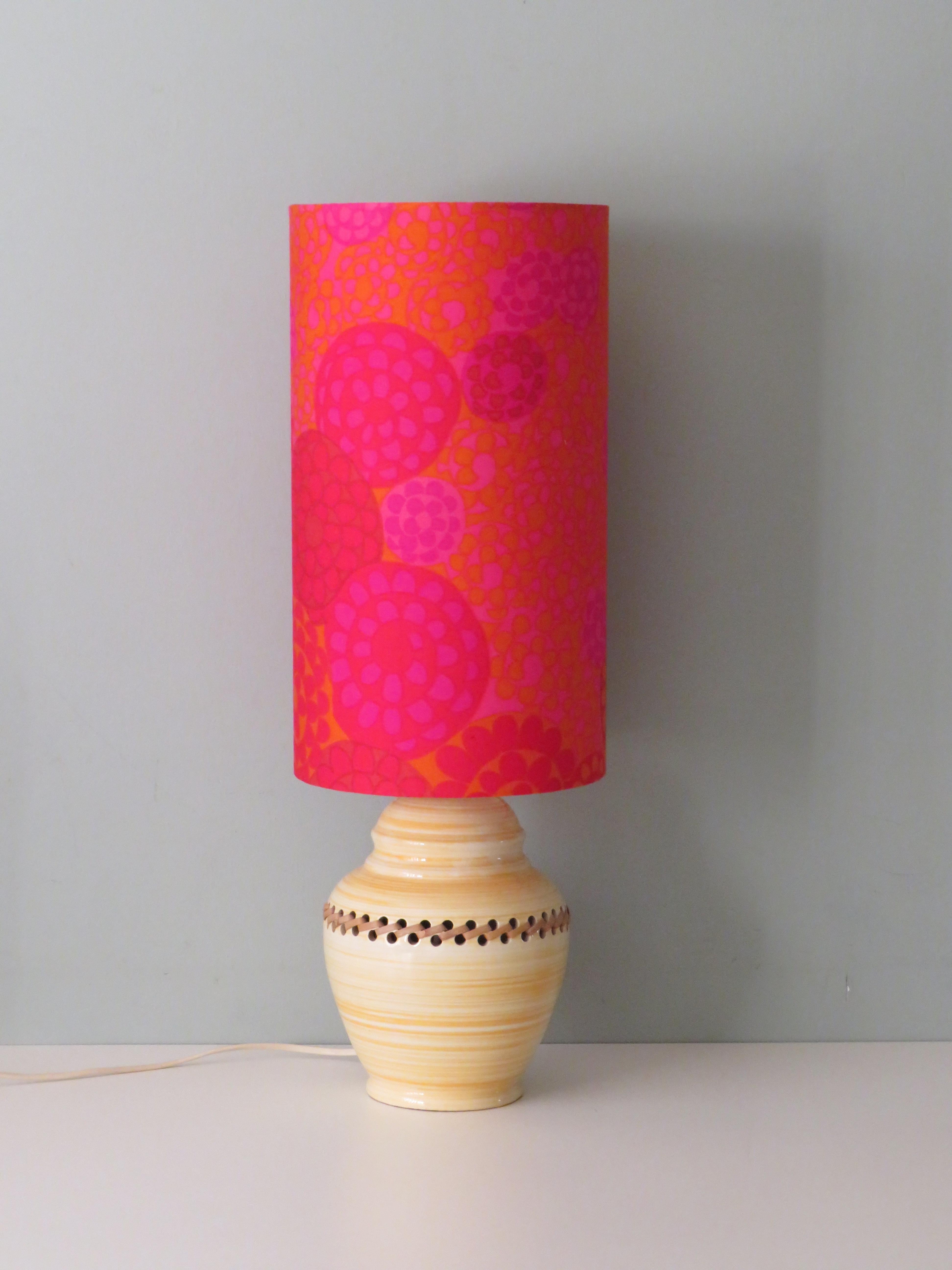 Belgian Mid-Century Ceramic Table Lamp with a New Custom Lampshade For Sale